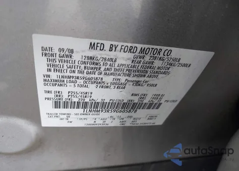 2009 Lincoln Mks z USA, uszkodzony, nr VIN 1LNHM93R59G605878